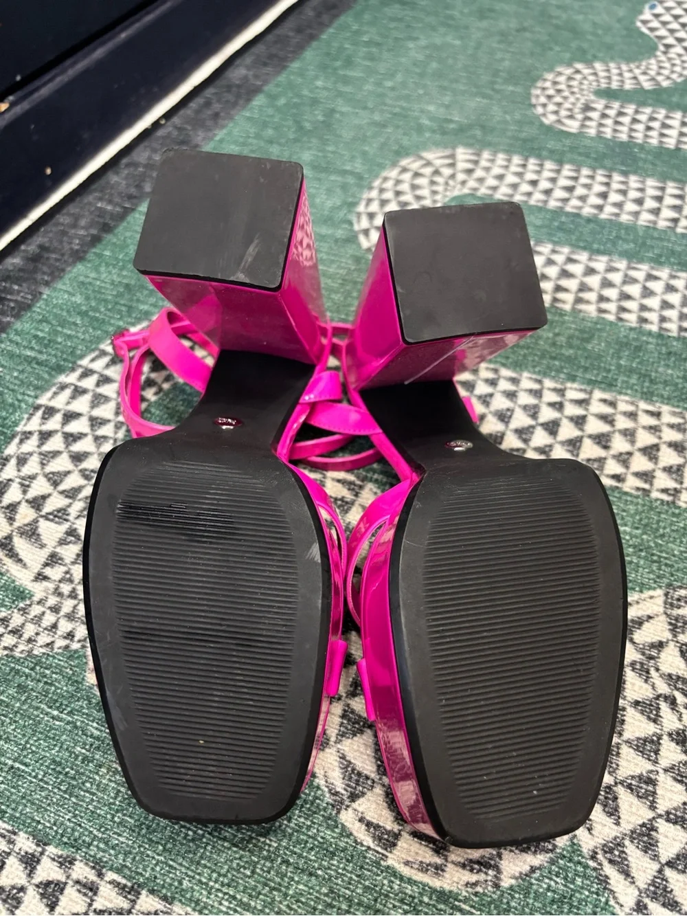 Zara Hot Pink Patent Platform Block-Heel Sandals